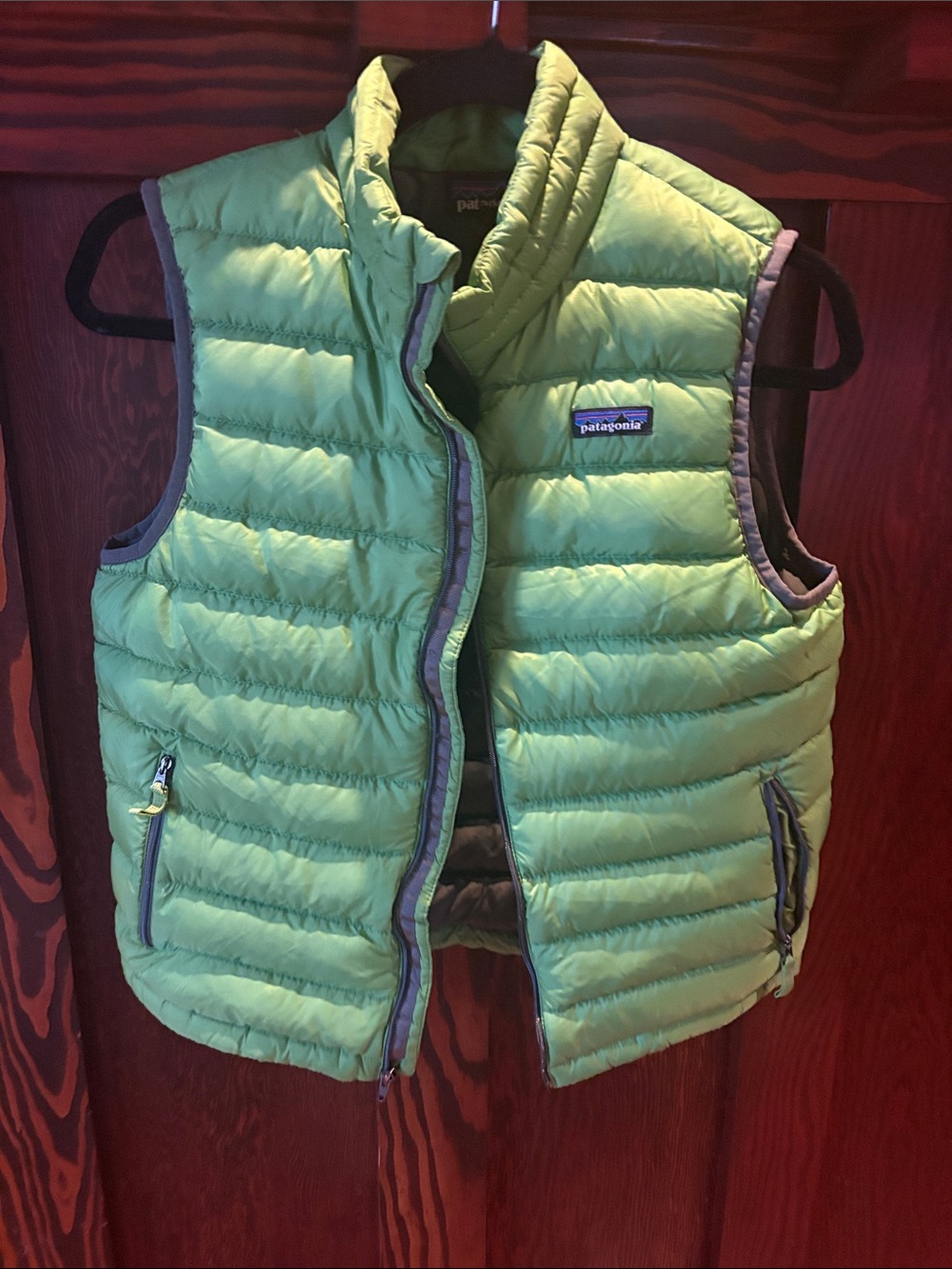 Patagonia Kids Lime Green Quilted Puffer Vest with Gray Trim